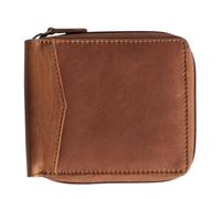 ph PRIMEHIDE Men's Genuine Leather Zip Around Wallet with RFID Blocking, Slim Leather Wallet, 4 Card Slots, Coin Pocket, Full Note Compartment, Card Holder for Travel & Business, Everyday Use (Cognac)