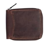 ph PRIMEHIDE Men's Genuine Leather Zip Around Wallet with RFID Blocking, Slim Leather Wallet, 4 Card Slots, Coin Pocket, Full Note Compartment, Card Holder for Travel & Business, Everyday Use (Brown)