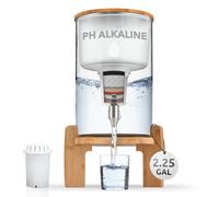 pH Recharge Glass Alkaline Countertop Water Filter Dispenser - 2.25 Gallons Jug - Removes Fluoride Chlorine & Impurities - Improves Water pH - Clean