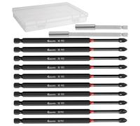 PH2 & PZ2 Magnetic Impact Driver Bits Set - 12PCS Magnetic Impact Screwdriver Driver Bits Set, 8PZ2 + 2PH2 Screwdriver Bit Sets for Daily Screwdriving Needed with 150mm + 100mm Extension Bit Holders
