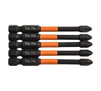 Ph2 Screwdriver Bits Set, 5 Pack Alloy Steel Cross Head With Magnetic Tip, 1/4 Inch Hex Shank For Electric Drills, Black Finish, 25mm Length(70mm)