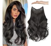 PHADRIA Invisible Wire Hair Extensions with Transparent Wire Adjustable Synthetic Layered Long Wavy 6 Secure Clips Invisible Headband Hair Extensions 20 Inch