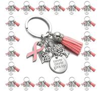 PHAETON 20PCS Breast Cancer Awareness Pink Ribbon Keychain - Inspirational Cancer Survivor Gift for Women
