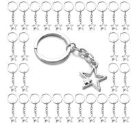 PHAETON 50PCS Silver Star Design Keychain Plated Hollow Double Star Style Keyring Small Size Star Pendant Keychain For Women Men DIY Handmade Jewelry, Silver, 4.8 inch