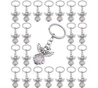 PHAETON 50PCS Silver Tone Guardian Angel Charm Keychain Key Ring, Silver
