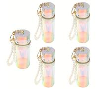 PHAETON 5PCS Mixed Color Laser Cylinder Lipstick Bag with Pearl, Fashionable Water Bucket Style, Portable Multi-Functional Pouch with Keychain for Headphones, Coin Purse, Scarf, Multicolor, Modern