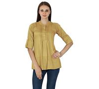 Phagun Boho Casual Tunic Top for Women Pin Tuck Design Solid Summer Cotton Tunic Tops Beige