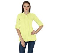 Phagun Boho Casual Tunic Top for Women Pin Tuck Design Solid Summer Cotton Tunic Tops Light Yellow