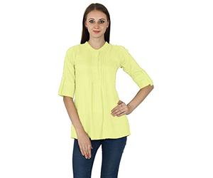 Phagun Boho Casual Tunic Top for Women Pin Tuck Design Solid Summer Cotton Tunic Tops Light Yellow