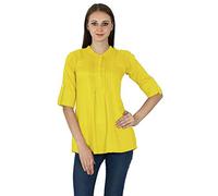 Phagun Boho Casual Tunic Top for Women Pin Tuck Design Solid Summer Cotton Tunic Tops Yellow