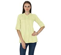 Phagun Boho Casual Tunic Top for WomenΓÇÖs Pin Tuck Design Solid Summer Cotton Tunic Tops Pale Yellow