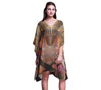Phagun Gold Giraffe Jungle Ladies Kaftan Holiday Loungewear Midi Dress Beach Coverup-4X-5X