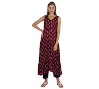 Phagun Indo Western Printed Flared Kurti For Womens Sleeveless Indian Traditional Wear Maroon