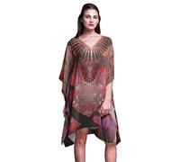 Phagun Orange Giraffe Jungle Beach Kaftan Bikini Cover up Women Midi Dress Short Caftan-XL-3X