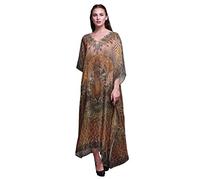 Phagun Tiger Face Animal Ladies Plus Size Kaftan Summer Wear Beach Coverup Kimono Caftan-XL-3X Multicolor