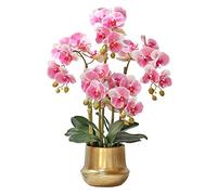 Phalaenopsis Orchid Floral Arrangement In Vase, Silk Fake Orchids Flowers Artificial For Indoor Outdoor Wedding Home Office Decoration Festive Furnishing White/pink/yellow (Color : Pink, White, Yellow