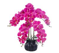 Phalaenopsis Orchid Floral Arrangement in vase, Silk Fake Orchids Flowers Artificial for Indoor Outdoor Wedding Home Office Decoration Festive Furnishing White/Purple (Color: White) Table Centerpiece