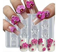 Phalaenopsis Silicone Nail Molds Manicure Carving Template Butterfly Orchid Nail Art Molds Blossom Flowers Nails Charms Design Sculpting Templates 3D Flower Mold for Nails Tools Supplies Accessories