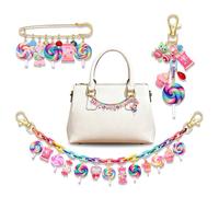 PHALIN 3PCS Candy Bag Charms Accessories for Women Sweet Lollipop Gummy Bear Purse Chains Keychains Brooch Pins Candy Costume Outfits Christmas Halloween Birthday Gifts, L, Metal