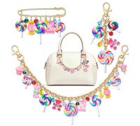 PHALIN 3PCS Candy Bag Charms Accessories for Women Sweet Lollipop Gummy Bear Purse Chains Keychains Brooch Pins Candy Costume Outfits Christmas Halloween Birthday Gifts, Pink, Large