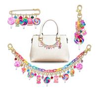 PHALIN 3PCS Candy Bag Charms Accessories for Women Sweet Lollipop Gummy Bear Purse Chains Keychains Brooch Pins Candy Costume Outfits Christmas Halloween Birthday Gifts, L, Metal