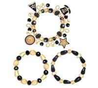PHALIN 3Pcs New Years Bracelet for Women Gold Black Beaded Bracelets Star Balloon Hat Bottle Charm Bracelets New Years Eve Outfits Jewelry Accessories Party Favors Gifts, L, Plastic, no gemstone