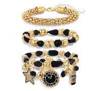 PHALIN 3Pcs New Years Bracelet for Women Gold Black Beaded Bracelets Star Balloon Hat Bottle Charm Bracelets New Years Eve Outfits Jewelry Accessories Party Favors Gifts, L, Plastic, no gemstone