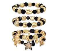 PHALIN 3Pcs New Years Bracelet for Women Gold Black Beaded Bracelets Star Balloon Hat Bottle Charm Bracelets New Years Eve Outfits Jewelry Accessories Party Favors Gifts, L, Plastic, no gemstone