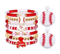 PHALIN Baseball Bracelets Earrings for Women Stackable Preppy Beaded Heishi Bracelets Beaded Dangle Earrings Game Day Sports Baseball Mom Jewelry Accessories Party Favors, L, beads, no gemstone