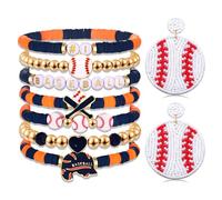 PHALIN Baseball Bracelets Earrings for Women Stackable Preppy Beaded Heishi Bracelets Beaded Dangle Earrings Game Day Sports Baseball Mom Jewelry Accessories Party Favors, L, beads, No Gemstone