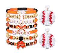 PHALIN Baseball Bracelets Earrings for Women Stackable Preppy Beaded Heishi Bracelets Beaded Dangle Earrings Game Day Sports Baseball Mom Jewelry Accessories Party Favors, L, beads, no gemstone
