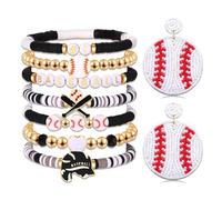 PHALIN Baseball Bracelets Earrings for Women Stackable Preppy Beaded Heishi Bracelets Beaded Dangle Earrings Game Day Sports Baseball Mom Jewelry Accessories Party Favors, L, beads, No Gemstone