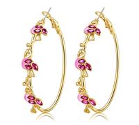 PHALIN Flamingo Earrings for Women Pink Flamingo Hoop Earrings Tropical Summer Beach Jewelry Accessories Gifts, Zinc, No Gemstone