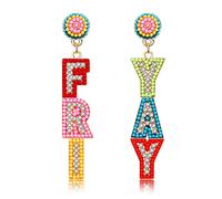Phalin FRI-YAY Books Rhinestone Letter Drop Earrings - Delicate Beaded Dangle Earrings for Women - Colorful Teacher Appreciation Gift, L, Alloy, Beads, Rhinestone, crystal