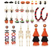 PHALIN Halloween Earrings Set, Spider Web Pumpkin Ghost Bat Drop Earring Studs for Women Halloween Jewelry Set for Party, Metal, Crystal