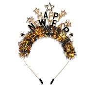 PHALIN Happy New Year Headband for Women Girls Glitter Tinsel Star Headbands Tiara New Years Eve Headband Accessories Outfits Decorations Party Supplies Gifts (Pattern A)