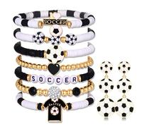 PHALIN Soccer Bracelets Earrings for Women Stackable Soccer Charms Clay Beaded Bracelets Soccer Game Day Jewelry Accessories Party Favors Gifts, One size, Metal, no gemstone