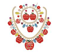 PHALIN Teacher Jewelry Set for Women Teacher Necklace Bracelet Earrings Brooch Yellow Pencil Red Apple Pendant Necklace Teacher Appreciation Gifts Back to School Outfits, Zinc, No Gemstone