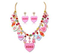 PHALIN Valentines Necklace Earrings for Women LOVE XOXO Conversation Candy Heart Pendant Necklace Earrings Bracelet Valentine’s Jewelry Accessories Valentines Gifts for Her, One Size, Alloy Steel, No