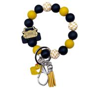 Phamines Bracelet Keyring Portable Keys Ring Holder Bangle Car Silicone Bead Cute Duck Tassel Charm Wrist Wristlet Keychain, Yellow Car, One Size