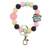 Phamines Wristlet Bracelet Keychain for Teacher's Day, Apple TEACH Silicone Beaded Keychain for Teacher,Gift from Student, Black Bracelet Keychain Pen Teach Love Inspire, One Size