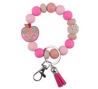 Phamines Wristlet Bracelet Keychain for Teacher's Day, Apple TEACH Silicone Beaded Keychain for Teacher,Gift from Student, Rose Bracelet Keychain Apple Teach Love Inspire, One Size
