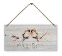 PHAMTE Christian Bird Wood Signs Plaque 12x6, His Eyes Is on the Sparrow Bible Verse Bird Hanging Decor for Home Bedroom Living Room Church Wall Door Decorations, Religious Scripture Wall Art Decor