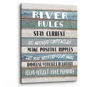 PHAMTE Funny River Rules Inspirational Quotes Wall Art, Farmhouse River Lake House Sign Print Framed Canvas Painting Artwork Home Room Office Decor(11x14 Inch)