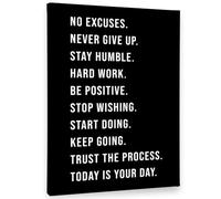 PHAMTE No Excuses Never Give Up Inspirational Workout Wall Art, Motivational Inspirational Print Framed Canvas Painting Artwork Home Gym Yoga Exercise Fitness Room Office Decor（11x14 Inch