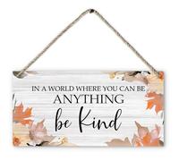 PHAMTE Vintage Inspirational Motivational Wood Signs Plaque 12x6, Positive Affirmations Be Kind Hanging Decor for Home Bedroom Living Room Office Wall Door Decorations, Rustic Fall Leaf Wall Art Decor