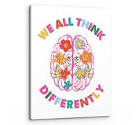 PHAMTE We All Think Differently Mental Health Wall Art,Neurodiversity Brain Art Print Framed Canvas Painting Artwork For Home CBT Psychologist School Counselor Office Therapy Office Decor(11x14 Inch)
