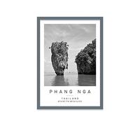 Phang Nga Bay Travel Print Phang Nga Wall art Black and white Poster A2 Print in Grey frame 46 X 63cm (17.7x24.8inch)