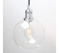 Phansthy Industrial Vintage Pendant Light Retro Ceiling Light 20cm Globe Clear Glass Shade Hanging Light Decoration Lamp for Loft Kitchen Coffee Bar E27 (Chromed)