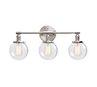 Phansthy Industrial Wall Lights, 3 Lights Wall Lamps with Switch, Hand Made Globe Clear Glass Shade Edison Bulb Lamps, E27 Socket Wall Sconce Fittings Vanity Mirror Light Fixtures (Brushed)